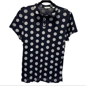 Liz Claiborne Polo Shirt Polka Dot Navy Blue White Large Women’s Short Sleeve L